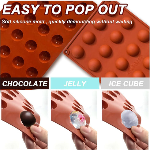 Mini 24-Cavity Semi Sphere Silicone Molds Non-Stick, 2 Packs Half Sphere Silicone Baking Molds for Making Jelly, Chocolates and Cake...