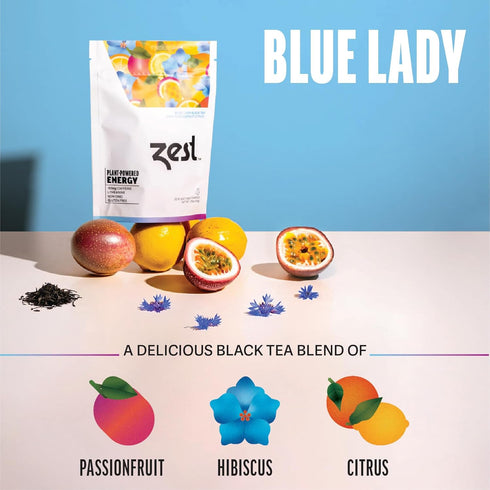 Zest 150mg High Caffeine Energy Leaf Blend - Blue Lady Black Tea - 20 Pack Bag - Hot or Iced - All Natural Strong Flavored Healthy Coffee Alternat...