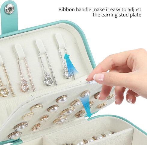 Travel Jewelry Box, PU Leather Small Jewelry Organizer for Women Girls,Portable Mini Travel Case Display Storage Holder Boxes for Stud Earrings, R...