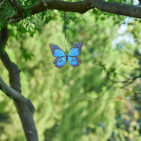 LIOOBO Large Metal Butterfly Wall Art Outdoor Decor 3D Butterflies Wall Sculpture Hanging Decor for Home Yard Patio Garden Decoration Blue...