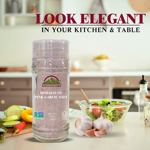 Himalayan Chef Himalayan Pink Garlic Salt -3.6 Oz (Pack of 1), Small Grinder of Garlic Salt Seasoning, Natural & Certified...