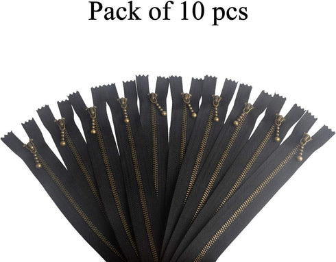 Beaulegan Metal Zippers 10 Pcs - #3 Antique Brass Close-end 7.9 Inch (20 cm), Black...