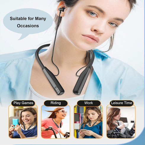 Wireless Bluetooth 5.3 Neckband Headphone, Hanging Neck Magnetic Attraction Headset with LED Power Display, Foldable Silicone Collar Sports Earpho...