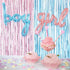 Gender Reveal Decoration Set - Metallic Fringe Curtains + BOY Girl Foil Balloons Gender Reveals Party Photo Backdrop (Pink/Blue)...