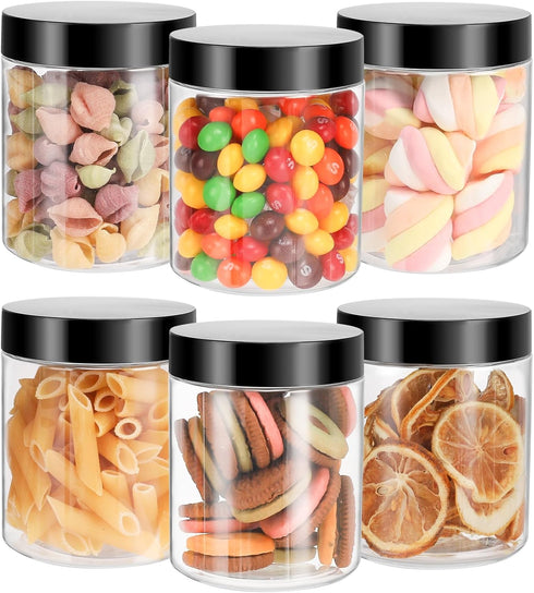 Mfacoy 6 Pack Plastic Jars with Lids, 8 oz Clear Storage Container, Leakproof Plastic Mason Jars, Empty Round Slime Container, Cosmetic Jars for S...