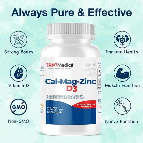 Cal-Mag-Zinc D3 Dietary Supplement (Calcium Magnesium Zinc & Vitamin D3) | Immune, Bones & Teeth Support | Non-GMO | Vegan | Gluten Free | Dairy F...