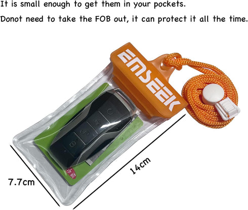 Waterproof Car Key Fob Case Swim Dry Key Shell Bag Surf Wallet Waterproof Holder Pouch for Key ID Credit Card (Orange)...