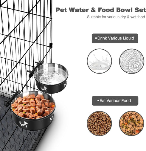 Crate Water Bowl No Spill, 2 Pack Hanging Dog Bowls for Kennel, Kennel Water Bowls Mountable, Dog Food Bowls for Crates, Large Stainless Steel Pet...