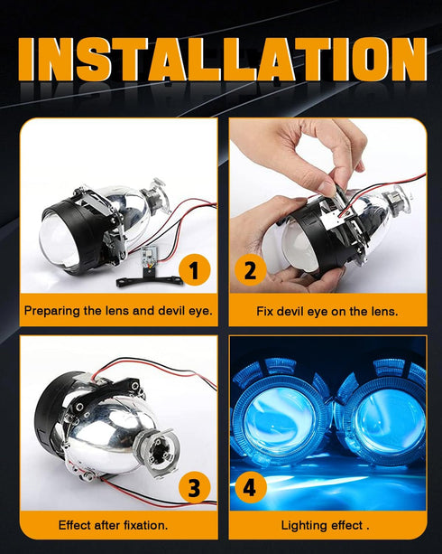 Qasim 1Set 5050 LED Car Devil Eye Demon Evil Eyes RGB DRL Daytime Running Light 12V DC for 2.8inch BI Xenon Projector Lens Bluetooth APP Control C...