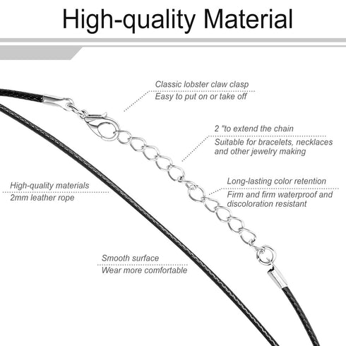 100 Pcs 2.0mm Black Necklace Cord with Lobster Claw Clasp for DIY Jewelry Making, 18 inches...