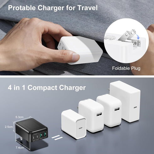 2Pack Flat USB C Wall Charger 40W Foldable & Slim Fast Charging Block 4Ports USB C Charger Block Cube Box Compatible with iPhone 15 Samsung, Pixel...