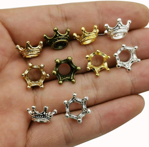iloveDIYbeads 60pcs Mixed Antique Silver Bronze Gold 3D King Crown Loose Spacer Bead,Craft Supplies Crown Charms for Jewelry Making Accessory Find...