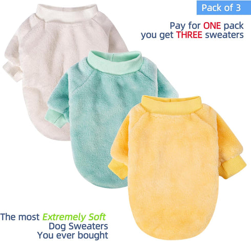 FabriCastle Small Dog Sweater, 3 Count, Dog Clothes Coat, Dog Jacket for Small Medium Dogs Boy or Girl, Ultra Soft and Warm Cat Pet Sweaters (X-Sm...