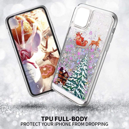 Xmas Case for iPhone 11 Case iPhone 11 Christmas Phone Case Glitter Sparkle Liquid Floating Case Shockproof Clear Soft TPU Bumper Case Xmas Santa ...