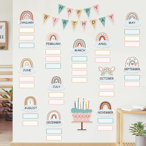 Boho Bulletin Board Decorations Set Classroom Decor Boho Rainbow Birthday Chart Bulletin Board Decorations Wall Decoration Cutouts for School Bull...