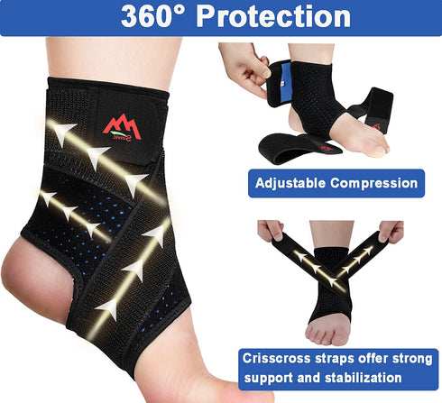 Ankle Brace, 2PCS Ankle Braces for Men & Women, Adjustable Compression Ankle Wrap Support for Ankle Protection, Breathable & Comfortable, Ankle Su...
