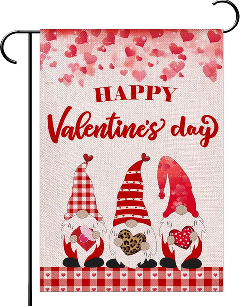 Happy Valentines Day Gnomes Garden Flag 12.5x18 Inch?Love Heart Valentine's Day Gnomes Red Buffalo Plaid Yard Flag Double Sided Anniversary Weddin...