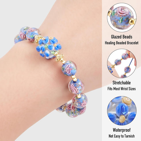 Firefly Glass Bracelets Firefly Beads Bracelet Glow in The Dark for Women - Murano Glass Jewelry Luminous Beaded Bracelet Healing Crystal Mermaid ...