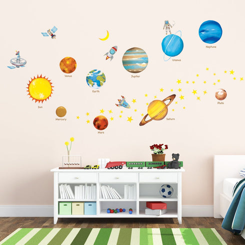 Decowall DS8-1307 Planets in The Space Kids Wall Decals Wall Stickers Peel and Stick Removable Wall Stickers for Kids Nursery Bedroom Living Room...