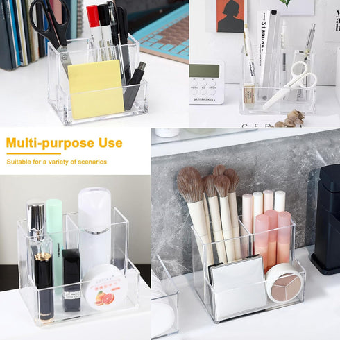 Cerpourt Clear Acrylic Makeup Brush Organizer,Multi-Purpose Cosmetic Brushes Storage Holder with 3 Slots,Pencil Pen Holder for Desk,Desk Organizer...