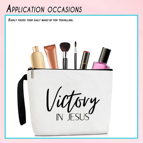 Canvas Makeup Bag for Women, Victory in Jesus Cosmetic Bag Makeup Toiletry Organizer Cute Makeup Pouch Travel Essential Zipper Bag, Pencil Bag Rel...