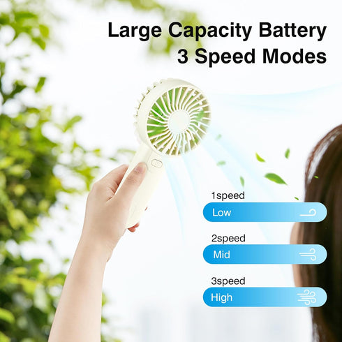 Portable Handheld Fan, Small Hand Fan with USB Rechargeable 2000mAh Battery, Dual Motor 3 Speed Cooling Fan for Camp Sport Travel...