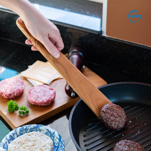 FAAY 13" Flat Wooden Spatula for Cast Iron, Egg Flipper, Pan Scraper, Handcraft from High Moist Resistance Golden Teak for Non Stick Cookware (13"...