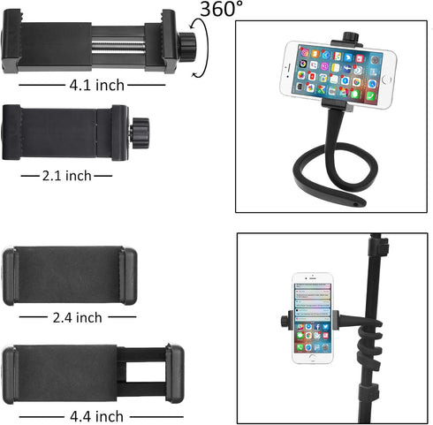 Flexible Smartphone Holder Stand - Wrap Around - 2X Phone Clip, 1x Action Camera Mount Compatible with iPhones, Android, GoPro, Arlo Baby Monitor ...