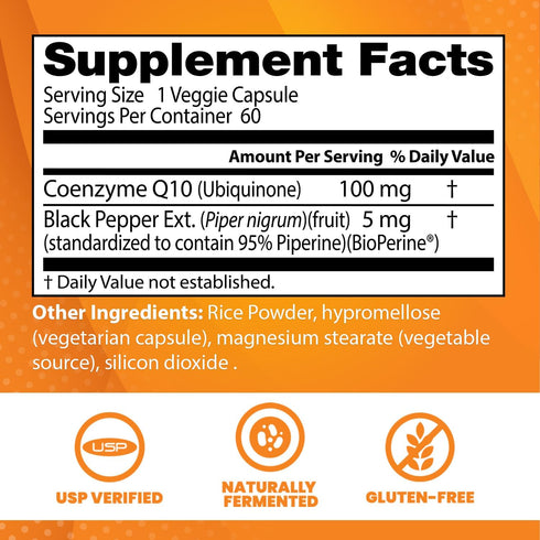 Doctor's Best High Absorption CoQ10 with BioPerine, Vegan, Gluten Free, Naturally Fermented, Heart Health & Energy Production, 100 mg 60 Veggie Ca...