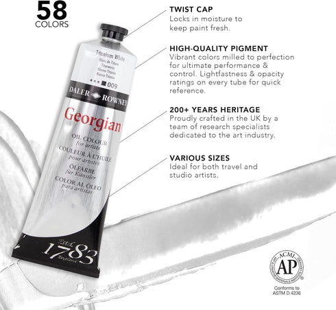 Daler Rowney Georgian Oil Paint Zinc White 225ml Tube - Art Paints for Canvas Paper and More - Oil Painting Supplies for Artists and Students - Ar...