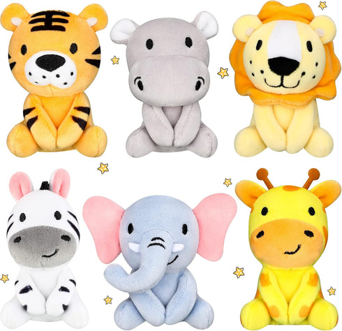 6 Pcs Mini Stuffed Forest Animals Jungle Bulk Plush Animal Toys 4 Inch Cute Plush Elephant Lion Giraffe for Baby Shower Christmas Birthday Gift St...
