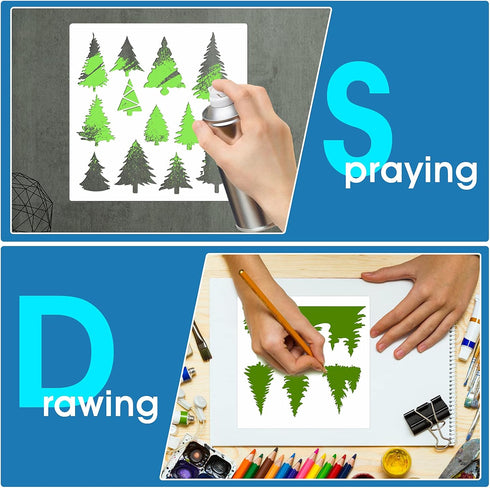 8 Pcs Pine Trees Stencils,Reusable Trees Template Large Tree Stencil for Painting Wall Wood Window Furniture Fabric Canvas Home Decor Supplies Art...