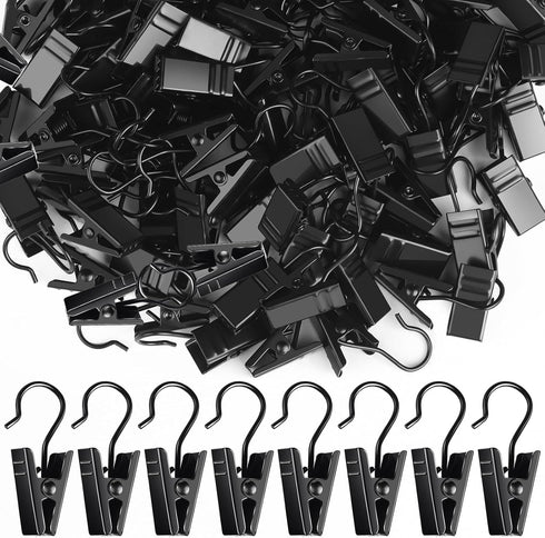 Teenitor 100 Pack Small Curtain Clips Curtain Hooks for Outdoor String Lights, Stainless Steel Clips for Hanging Curtain Hooks for Drapes, Black...
