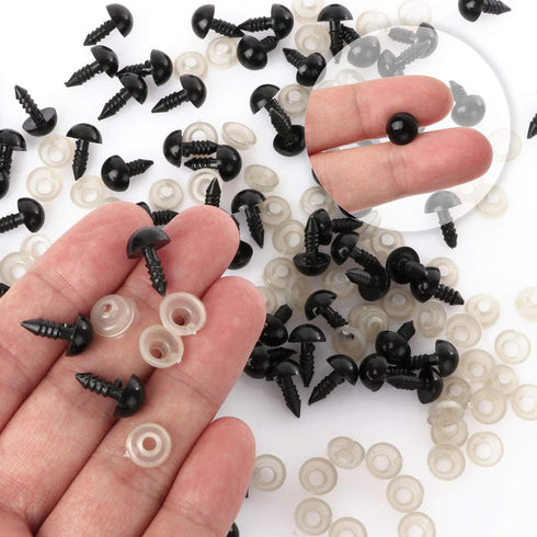 100 Pack Safety Eyes, Black Crafts Safety Eyes Spiral Solid Plastic Eyes with Washers for Bear, Doll, Puppet, Plush Animal and DIY Craft (12mm)...