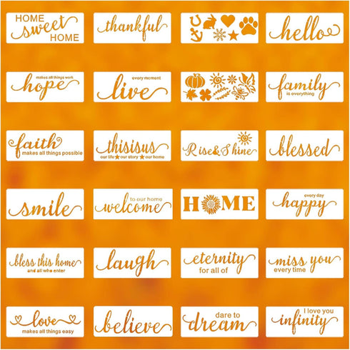 24 Pcs Large Inspirational Word Stencil for Crafts Reusable Welcome Sweet Home Family Sign Stencils for Painting on Wood Wall Home Decor(11.4x5.5I...