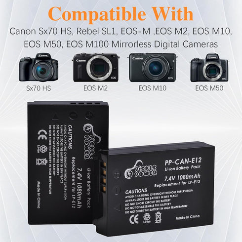 Pickle Power LP-E12 Battery and LED Dual USB Charger for Canon PowerShot SX70 HS, EOS M M2 M10 M50 M100 M200, M50 Mark II, Rebel SL1 Digital Camer...