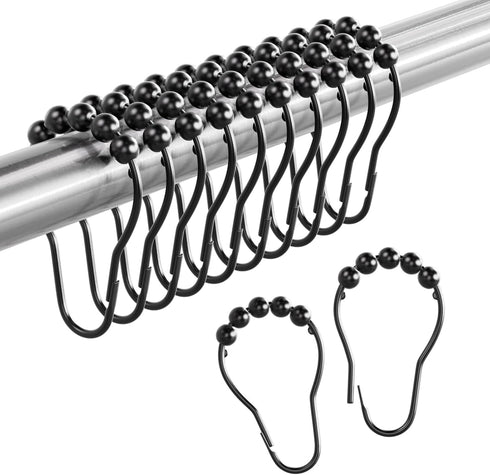 Amazer Matte Black Shower Curtain Rings - Set of 12 - Rust-Resistant Metal Shower Hooks for Bathroom Shower Rod...