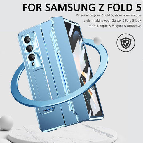 Miimall Compatible Samsung Galaxy Z Fold 5 Case, Z Fold 5 Case with Upgraded Hinge Protection+ Camera Lens Film + Front Screen Protector + Luxury ...