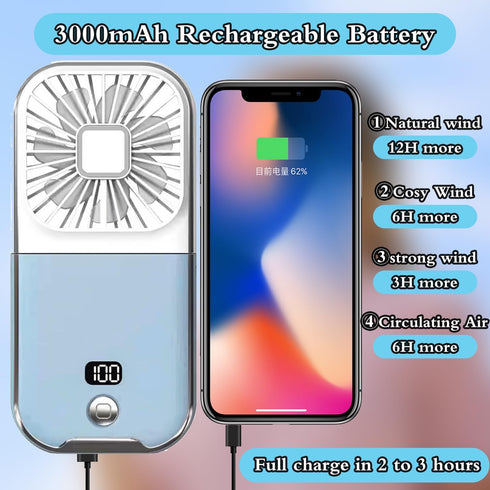 Foldable Mini Portable Fan, 5 in 1 Design, 3000mAh Rechargeable Battery, 4 Speed Adjustable Wind Speed, Suitable for Travel, Outdoor, Camping, Car...