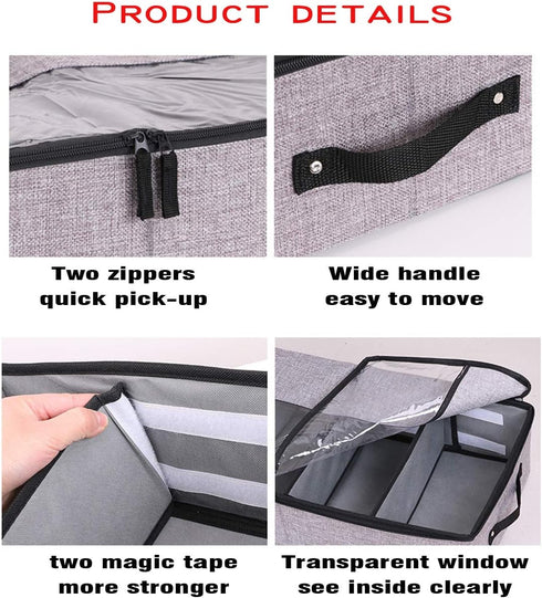 AARAINBOW 2 Packs Foldable Under Bed Shoes Organizer with Lids, Underbed Clothes Storage Container with Divider, UnderBed Storage Bins Box with Cl...