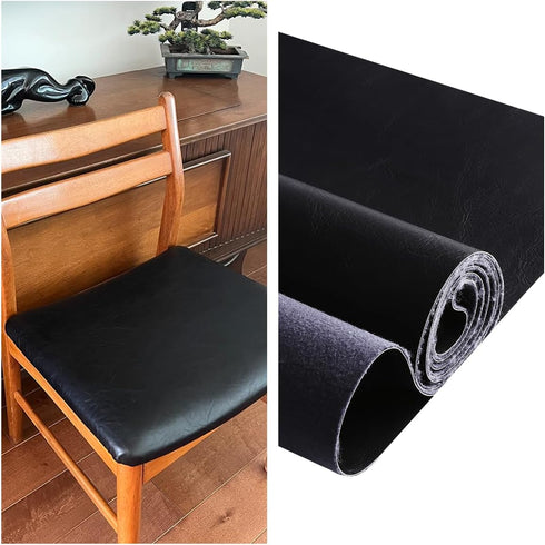 Premium Faux Leather Upholstery Fabric 1.2mm Thickness?Waterproof Upholstery Leather Distressed Bark Fabric(Black,Pre-Cut 18"x54")...