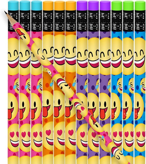 ArtCreativity Emoticon Pencils, Set of 24, Cool Writing Pencils with Erasers with Assorted Emoticon Designs, Birthday Party Favors, Party Goody Ba...