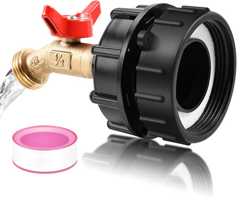 IBC Tote Adapter Fittings, 275-330 Gallon IBC Tote Water Tank Adapter, 2.44" Fine Thread IBC Tote Valve Faucet, Brass Garden Hose Connector, IBC T...
