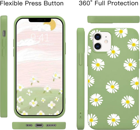 JOYLAND Mustard Green Soft Liquid Silicone Rubber Lovely Flower Daisy Phone Case Cover for iPhone 7/8/SE 2020 with Microfiber Linin Flowers Floral...