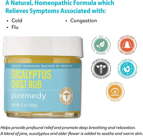 Puremedy Eucalyptus Chest Rub, Homeopathic Remedy to Promote Deep Breathing and Relaxation (2oz)...