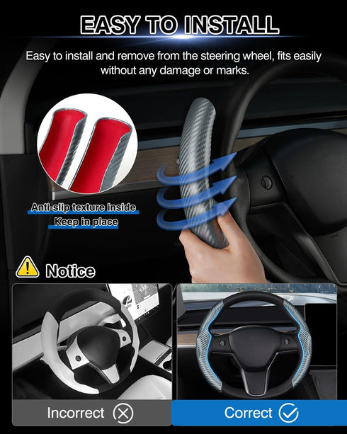 Custom-Fit Steering Wheel Cover for Tesla, Telsa Model 3 / Y Carbon Fiber Steering Wheel Cover for Men/Women, Anti-Slip, Comfortable Grip, Breatha...