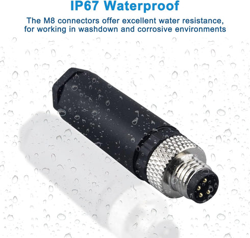Industrial Sensor Connector Plug,Lonlonty Field Assembly M8 Connector 3-Pin A Coding UTP IP67 Waterproof Aviation Connector Adapter-Male,3 Pin,4Pa...
