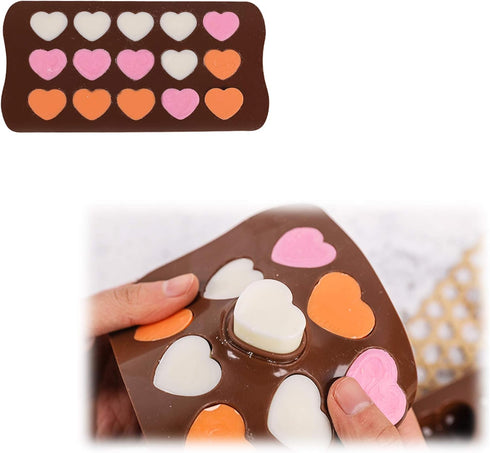 homEdge 15-Cavity Dimpled Heart Shape Chocolate Mold, Silicone Dimpled Valentine Heart Chocolate Gummy and Candy Mold...