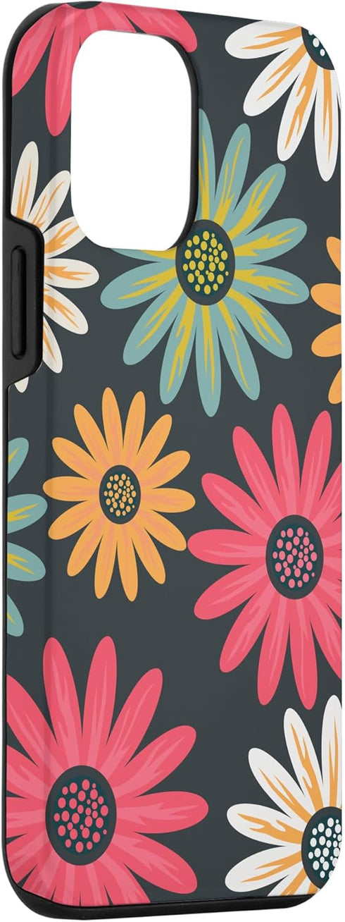 iPhone 12 mini Floral Daisy Flowers Pink Green Orange Grey Pattern AEN021 Case...