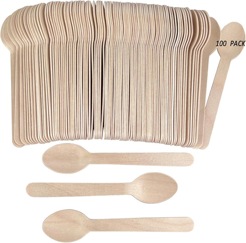 100PCS Disposable Wooden Spoons - 6.3 Inch Compostable Utensils, Biodegradable Bamboo Spoons - Natural Wooden Spoons for Birthday Party, Camping, ...